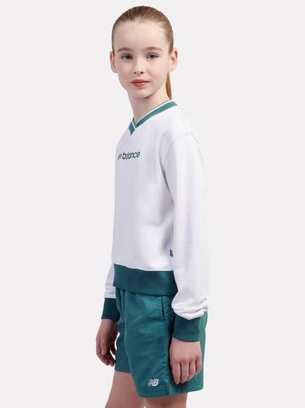 New Balance Kids' Flower V-Neck Sweatshirt, Bright White/Green - view 2, Bright White/Green