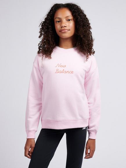 New Balance Kids' Cotton Blend Back Print Sweatshirt, Light Raspberry, Light Raspberry