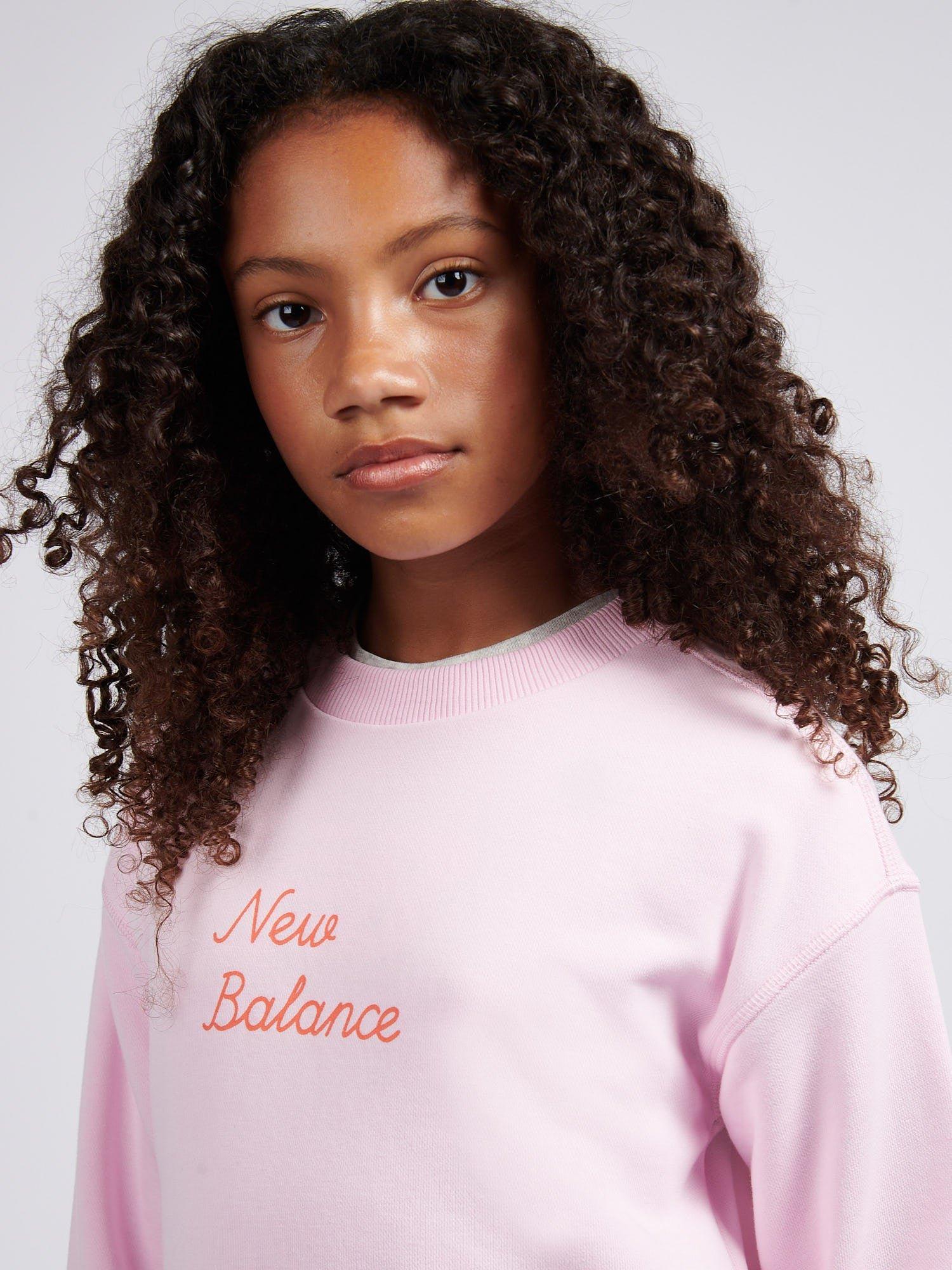Product image 6 of 11, which shows New Balance Kids' Cotton Blend Back Print Sweatshirt, Light Raspberry, 7-8 years
