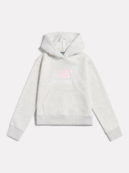 New Balance Kids' Brush Back Stacked Logo Hoodie, Ash Heather