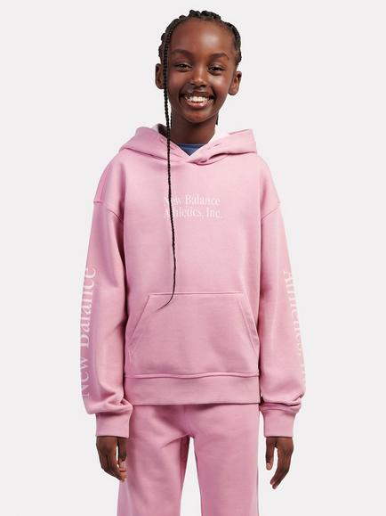 New Balance Kids' Linear Sleeve Graphic Hoodie, Pink Taffy, Pink Taffy