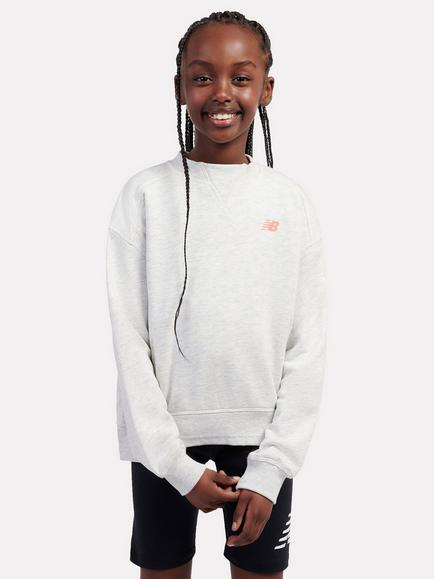New Balance Kids' Script Graphic Crew Neck Jumper, Ash Heather, Ash Heather