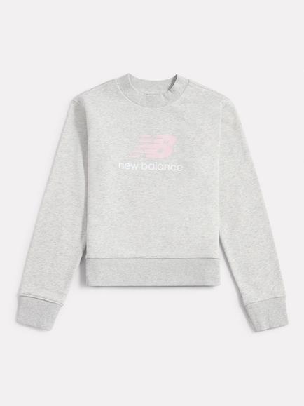 New Balance Kids' French Terry Stacked Logo Crew Sweatshirt, Ash Heather
