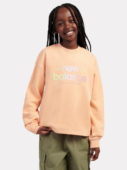 New Balance Kids' Sunrise Crest Graphic Crew Neck Sweatshirt, Dried Orange, Dried Orange