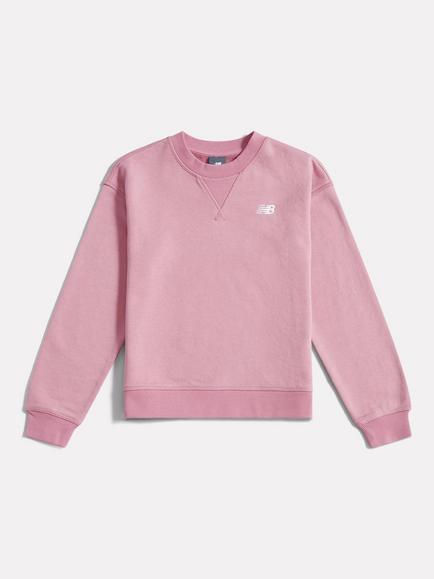 New Balance Kids' French Terry Small Logo Crew Neck Sweatshirt, Pink Taffy