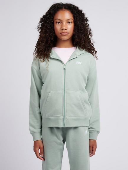 New Balance Kids' Cotton Blend Relaxed Zipped Hoodie, Mosaic Green, Mosaic Green