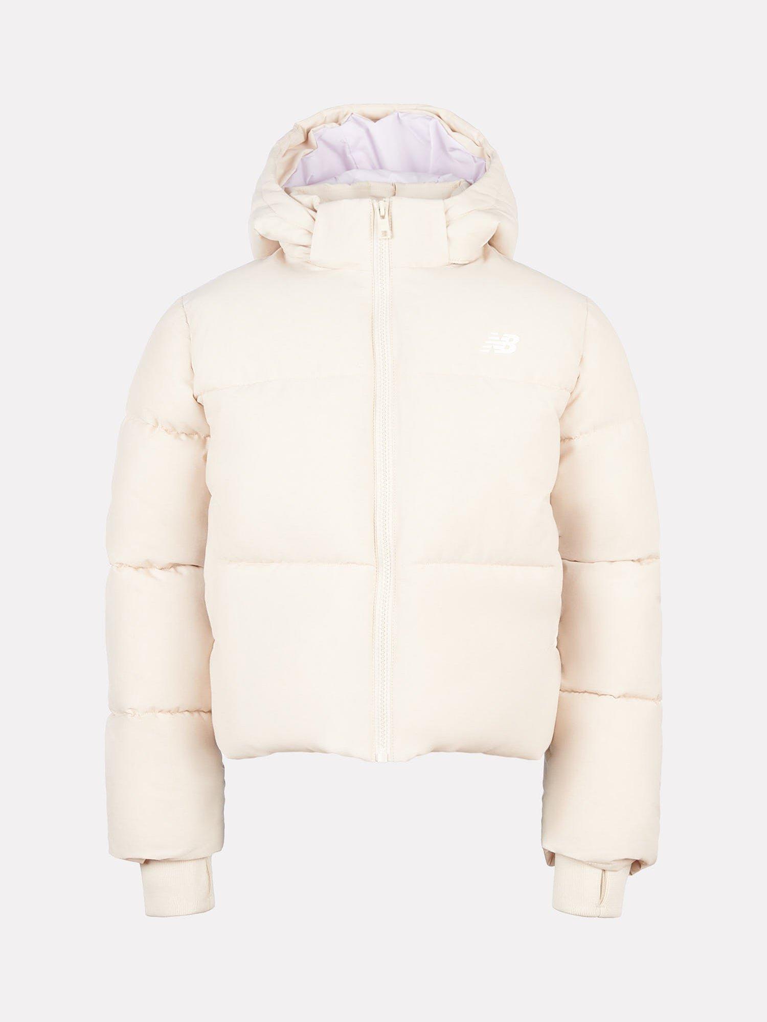 Product image 1 of 5, which shows New Balance Kids' Baffle Puffer Coat, Bisque, 7-8 years