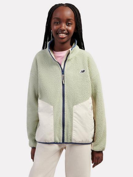 New Balance Kids' Borg Fleece Zip-Up Jacket, Green, Green
