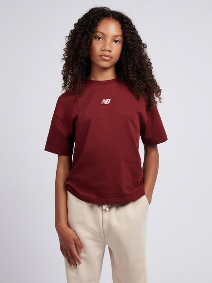 New Balance Kids' Cotton Relaxed Short Sleeved T-Shirt, Monarch Burgundy, Monarch Burgundy