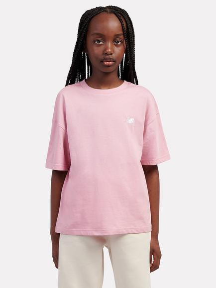 New Balance Kids' Short Sleeve Embroidered Logo T-Shirt, Pink Taffy, Pink Taffy