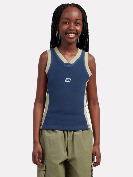 New Balance Kids' Premium Sleeveless Rib Tank Top, Vintage Indigo/Yellow, Vintage Indigo/Yellow