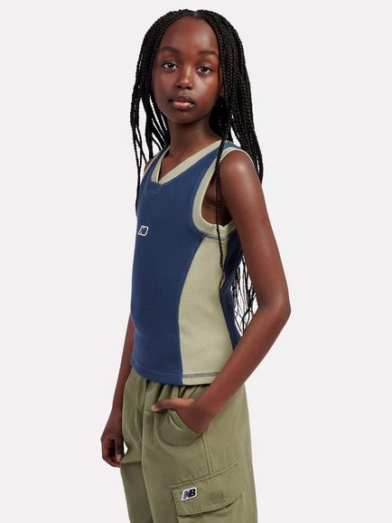 New Balance Kids' Premium Sleeveless Rib Tank Top, Vintage Indigo/Yellow - view 2, Vintage Indigo/Yellow