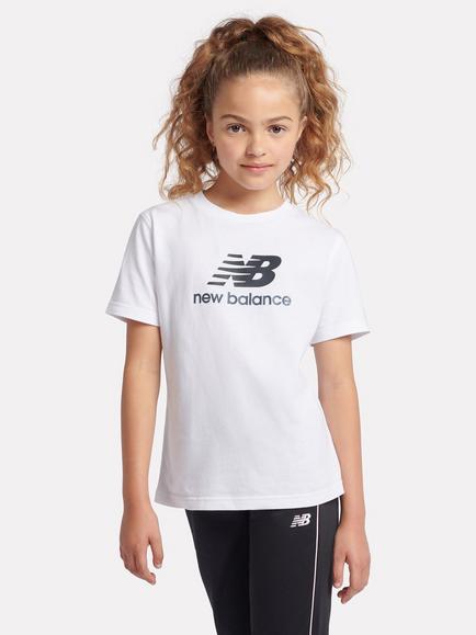 New Balance Kids' Cotton Short Sleeved Stacked Logo T-Shirt, Nb Bright White, Nb Bright White