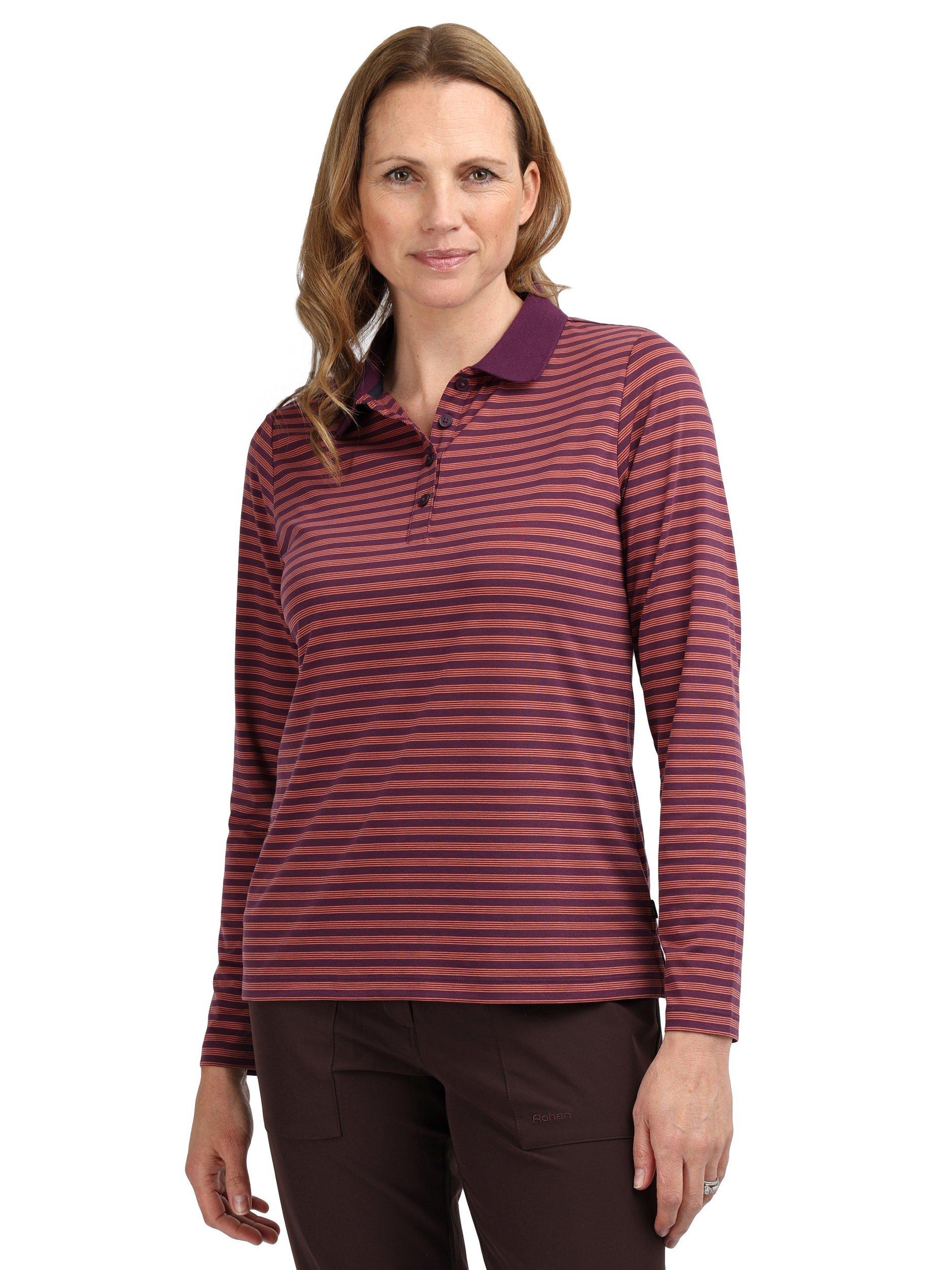 Product image 1 of 6, which shows Rohan Shoreline Stripe Polo Shirt, Purple/Multi, S