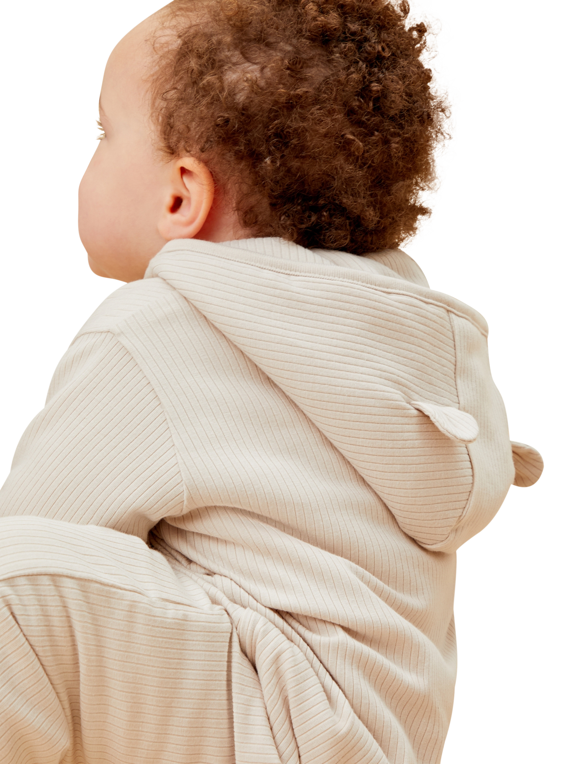 Product image 2 of 6, which shows MORI Baby Cotton Blend Ribbed Pramsuit, Ecru, Newborn