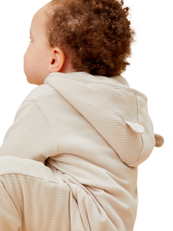 MORI Baby Cotton Blend Ribbed Pramsuit - view 2, Ecru