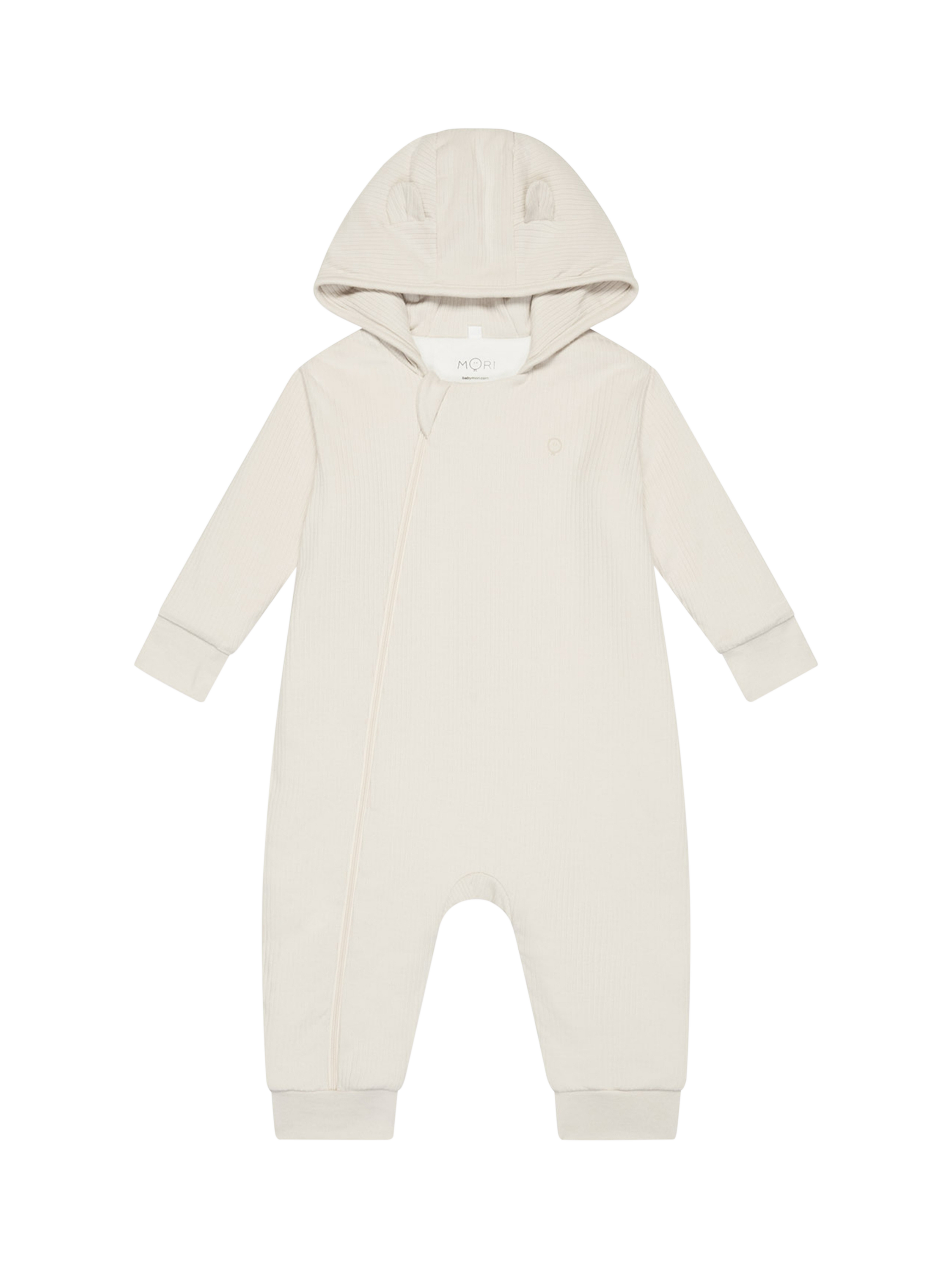 Product image 5 of 6, which shows MORI Baby Cotton Blend Ribbed Pramsuit, Ecru, Newborn