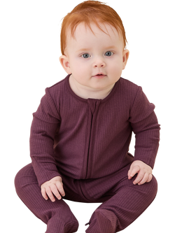 MORI Baby Ribbed Sleepsuit - view 2, Berry