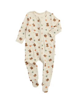 MORI Baby Cotton Blend Teddy Bear Zip Sleepsuit, Multi, Multi