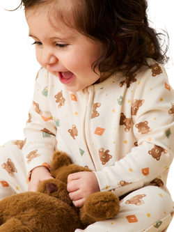 MORI Baby Cotton Blend Teddy Bear Zip Sleepsuit, Multi - view 2, Multi