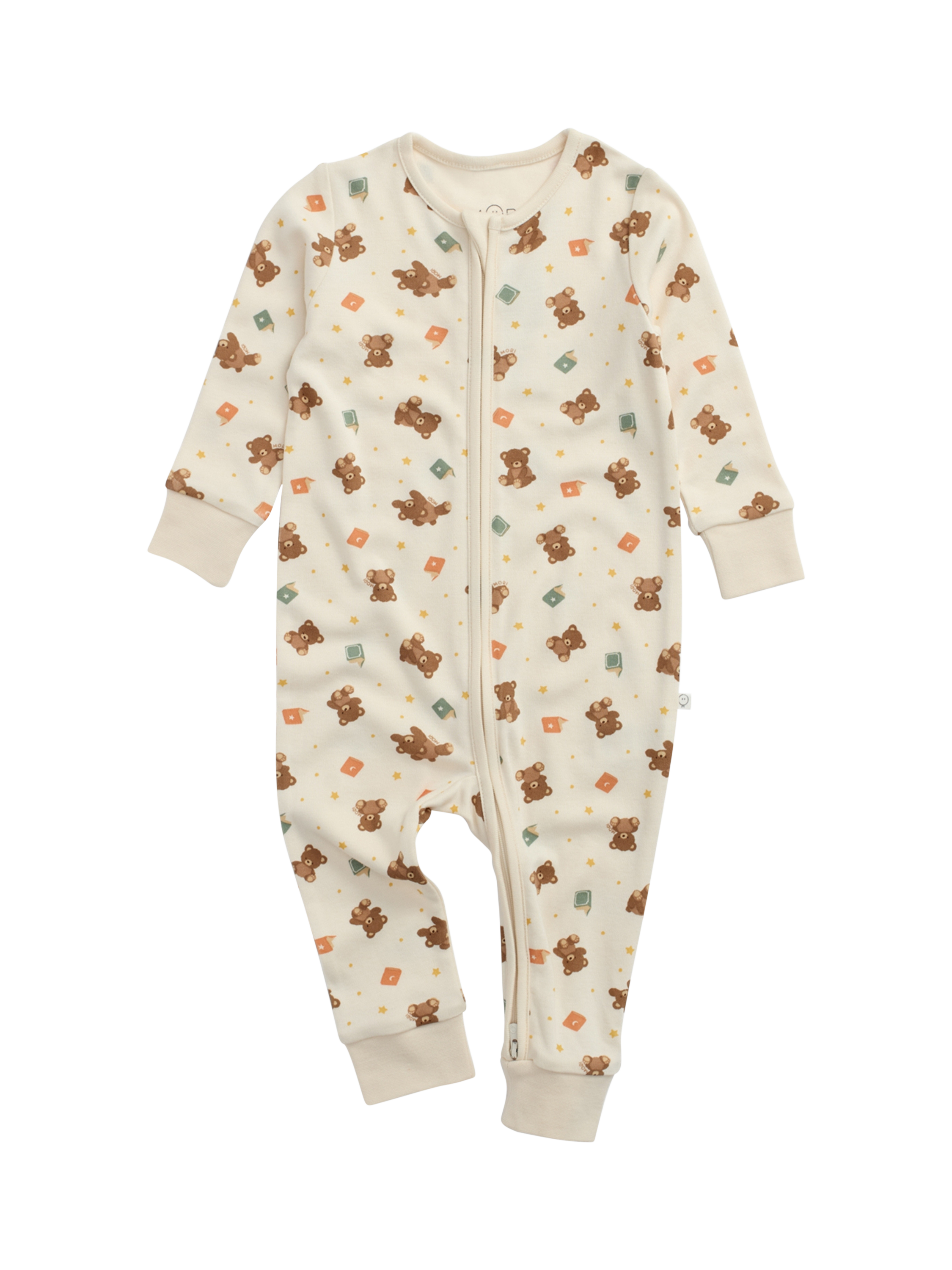 Product image 4 of 5, which shows MORI Baby Cotton Blend Teddy Bear Zip Sleepsuit, Multi, 6-9 months