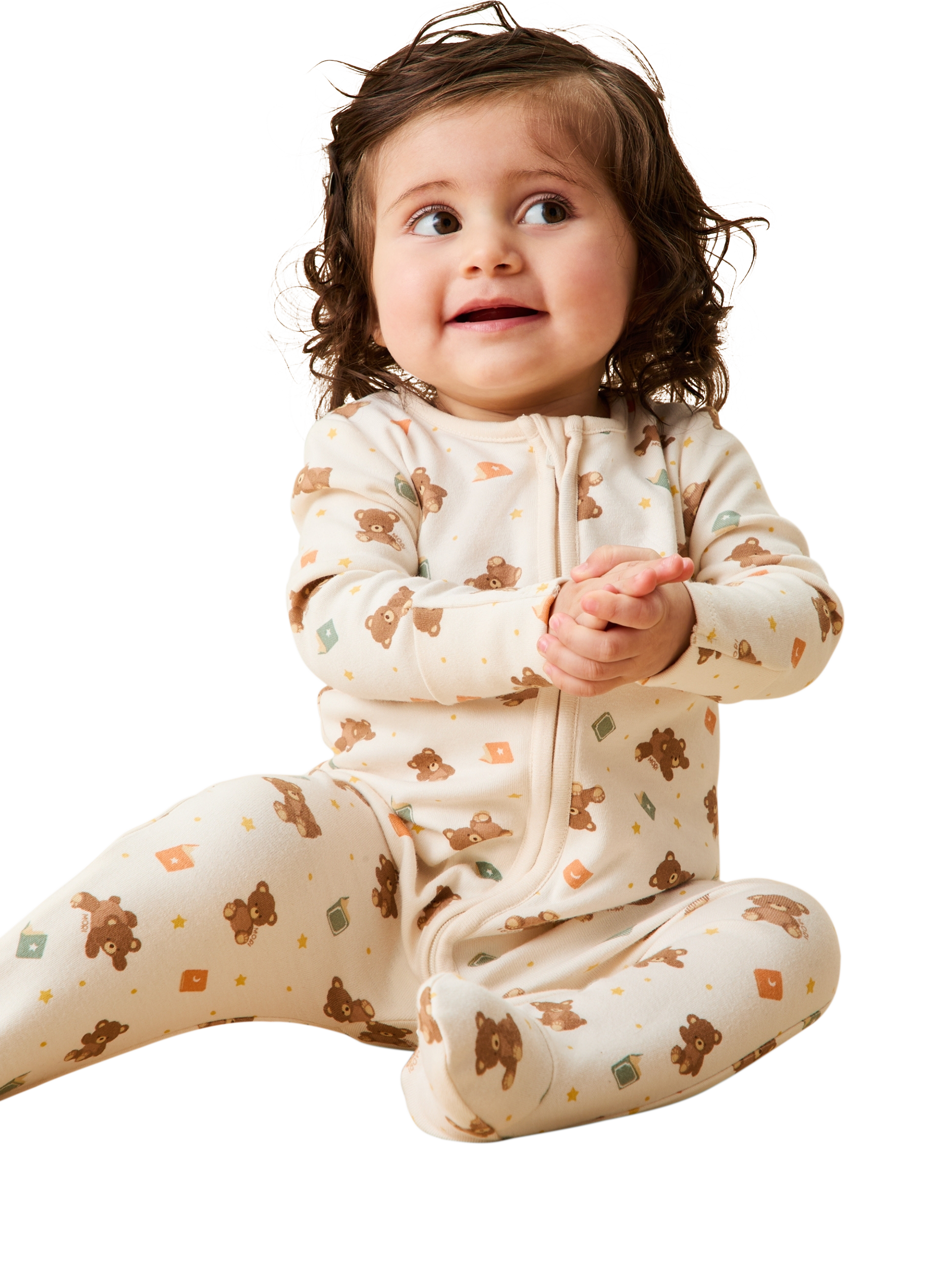 Product image 5 of 5, which shows MORI Baby Cotton Blend Teddy Bear Zip Sleepsuit, Multi, 6-9 months