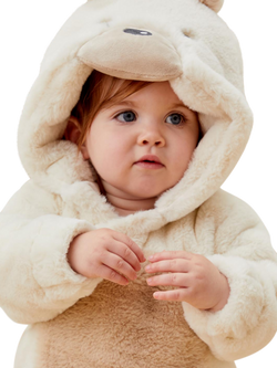 MORI Baby Faux Fur Polar Bear Pramsuit, Ecru - view 2, Ecru