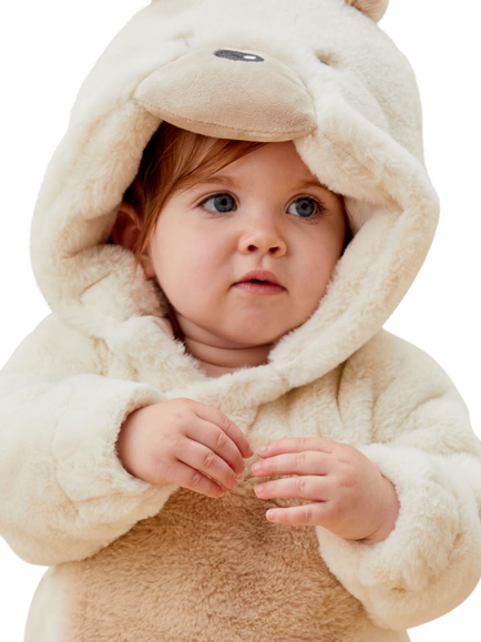 MORI Baby Faux Fur Polar Bear Pramsuit, Ecru - view 2, Ecru