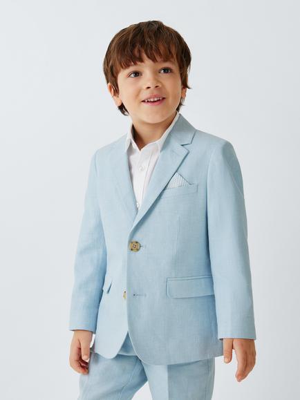 John Lewis Heirloom Collection Kids' Single Breasted Linen Rich Jacket, Celestial Blue, Celestial Blue