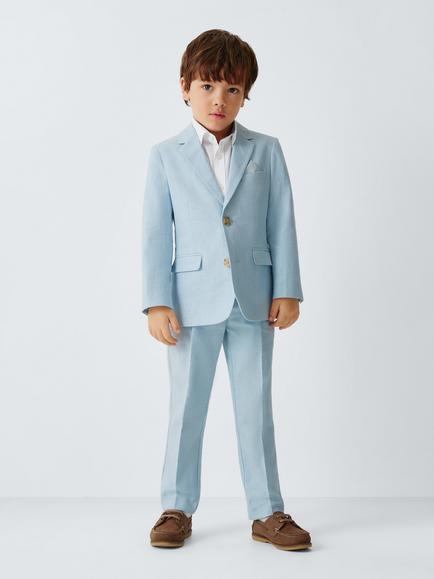 John Lewis Heirloom Collection Kids' Single Breasted Linen Rich Jacket, Celestial Blue - view 2, Celestial Blue