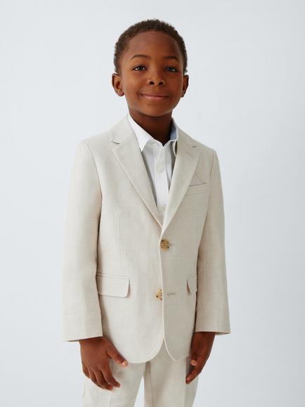 John Lewis Heirloom Collection Kids' Single Breasted Linen Rich Jacket, Stone Swatch, Neutrals