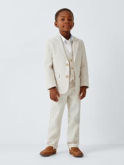 John Lewis Heirloom Collection Kids' Single Breasted Linen Rich Jacket, Stone Swatch - view 2, Stone Swatch