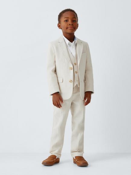 John Lewis Heirloom Collection Kids' Single Breasted Linen Rich Jacket, Stone Swatch - view 2, Stone Swatch