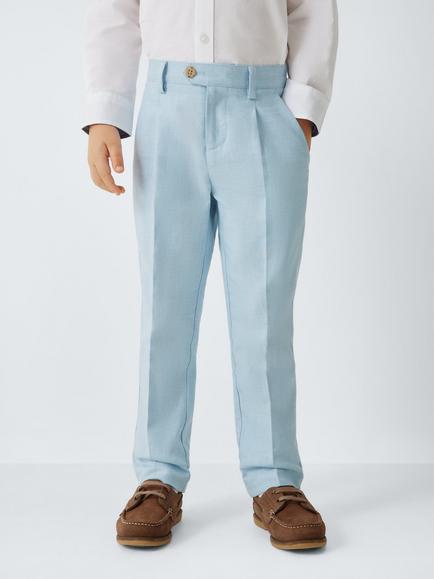 John Lewis Heirloom Collection Kids' Linen Rich Tailored Trousers, Celestial Blue, Blue