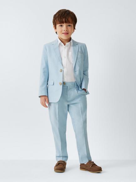 John Lewis Heirloom Collection Kids' Linen Rich Tailored Trousers, Celestial Blue - view 2, Celestial Blue