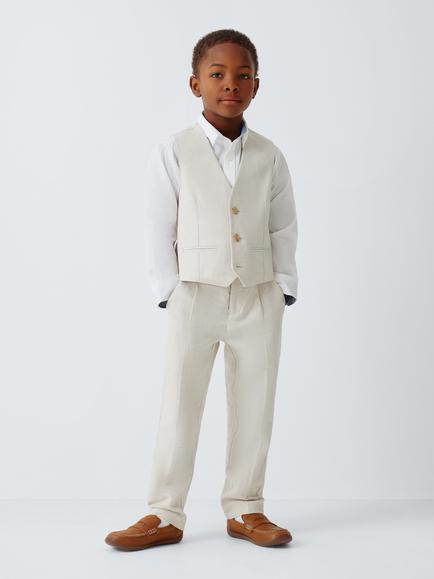 John Lewis Heirloom Collection Kids' Tailored Linen Rich Waistcoat, Stone - view 2, Stone