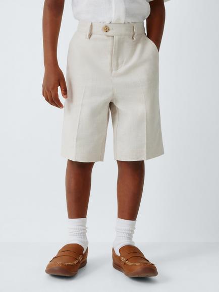 John Lewis Heirloom Collection Kids' Tailored Linen Rich Shorts, Stone Swatch, Stone Swatch