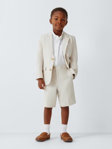 John Lewis Heirloom Collection Kids' Tailored Linen Rich Shorts, Stone Swatch - view 2, Stone Swatch