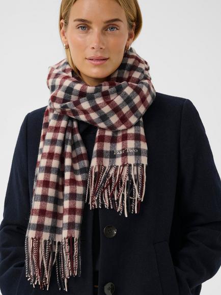 Part Two Kitha Check Pure Wool Scarf, Red/Multi - view 2, Red/Multi