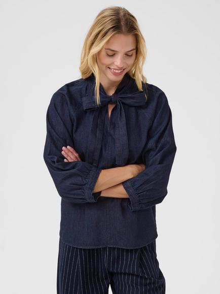 Part Two Sassi Tie Neck Shirt, Mid Blue, Mid Blue