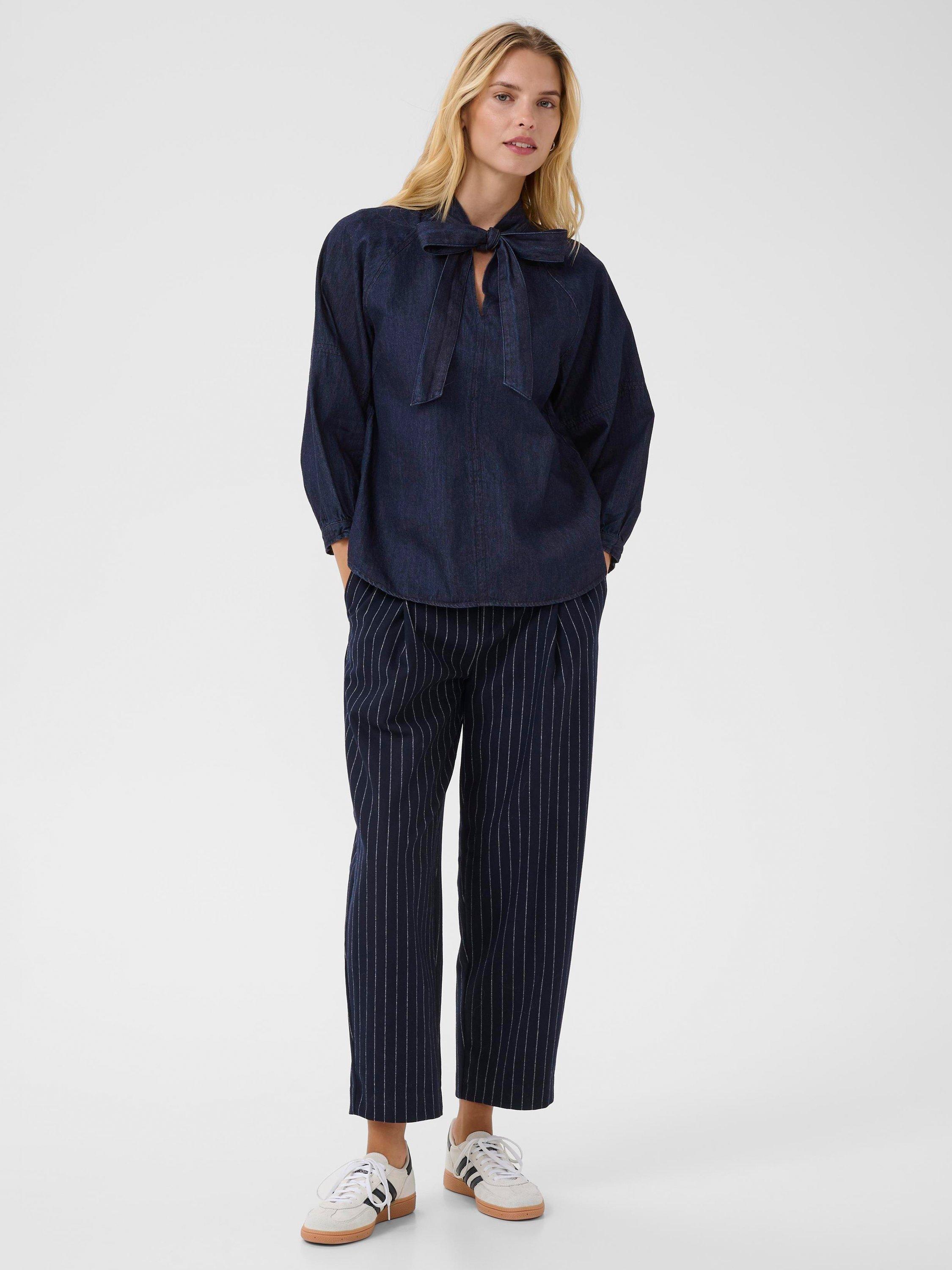 Product image 3 of 6, which shows Part Two Sassi Tie Neck Shirt, Mid Blue, 8