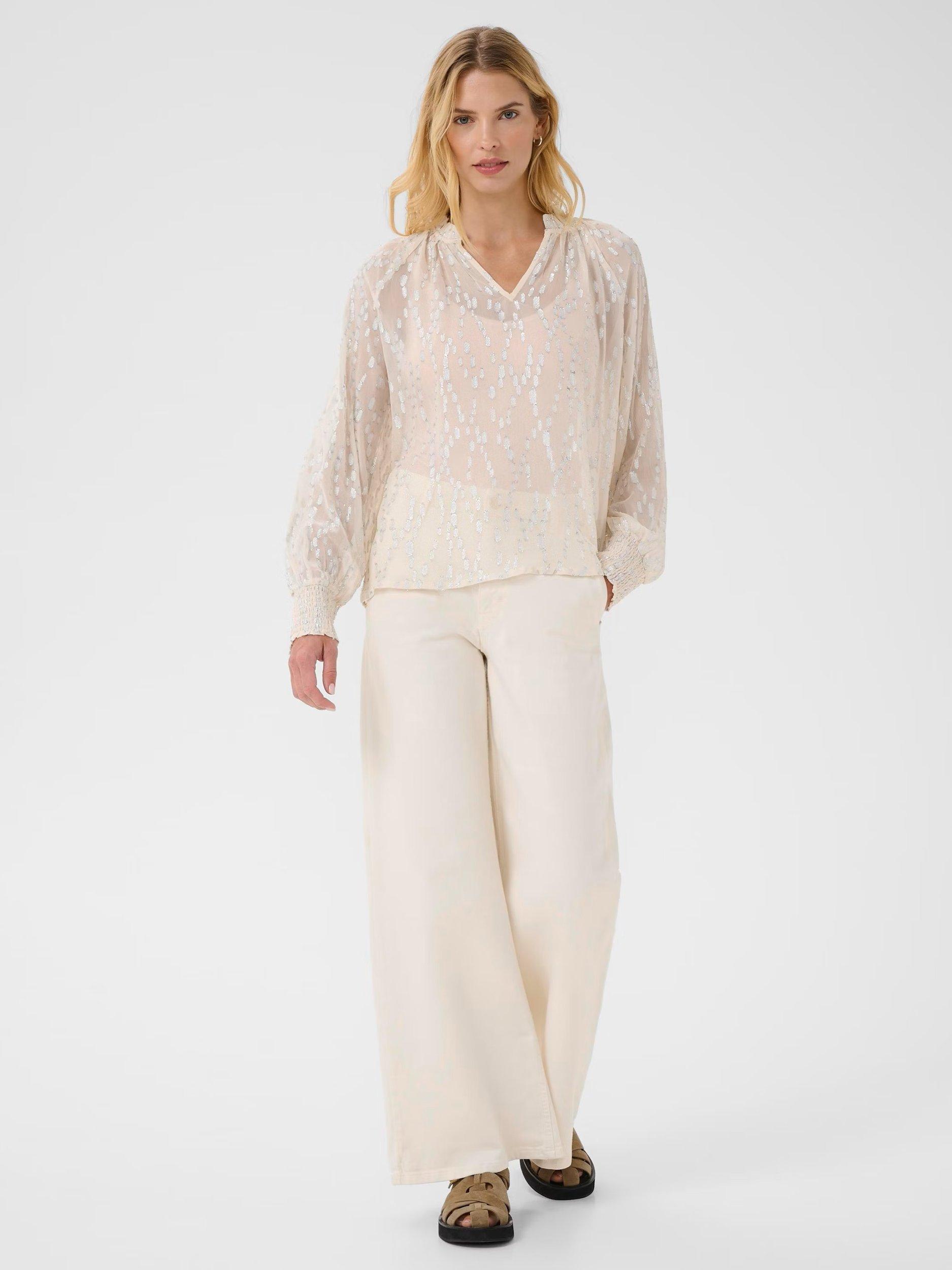 Product image 2 of 6, which shows Part Two Teia V-Neck Long Sleeve Blouse, Silver Metallic, 8