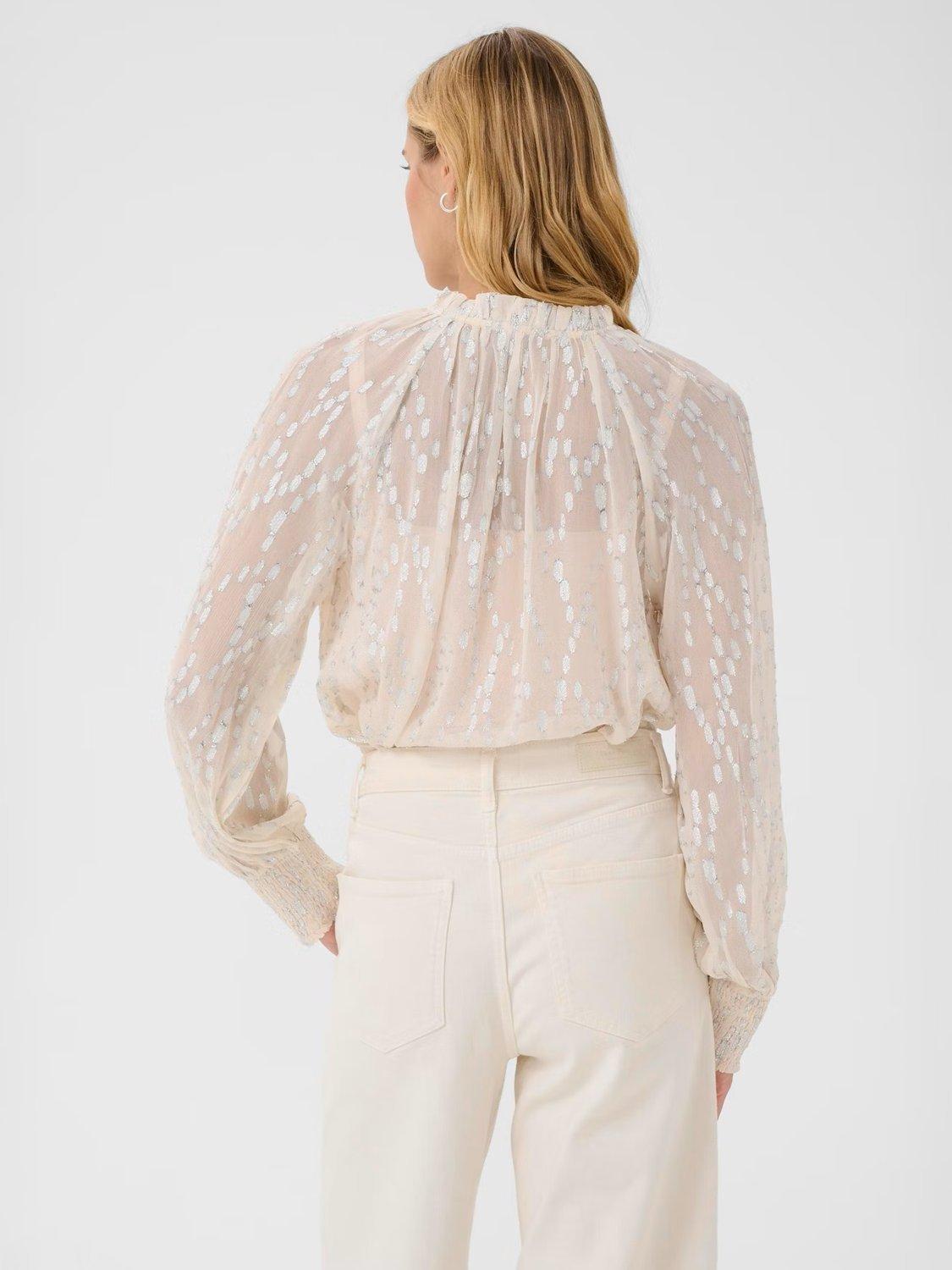 Product image 4 of 6, which shows Part Two Teia V-Neck Long Sleeve Blouse, Silver Metallic, 8