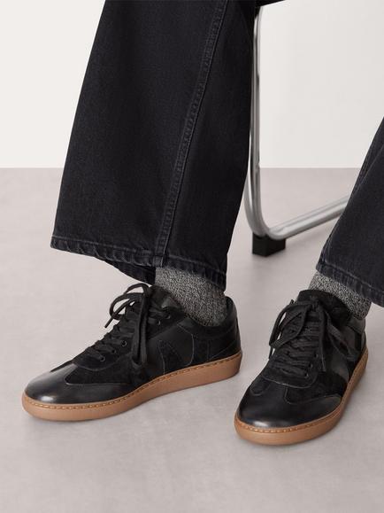 Whistles Suede & Leather Lace-Up Trainers, Black - view 2, Black