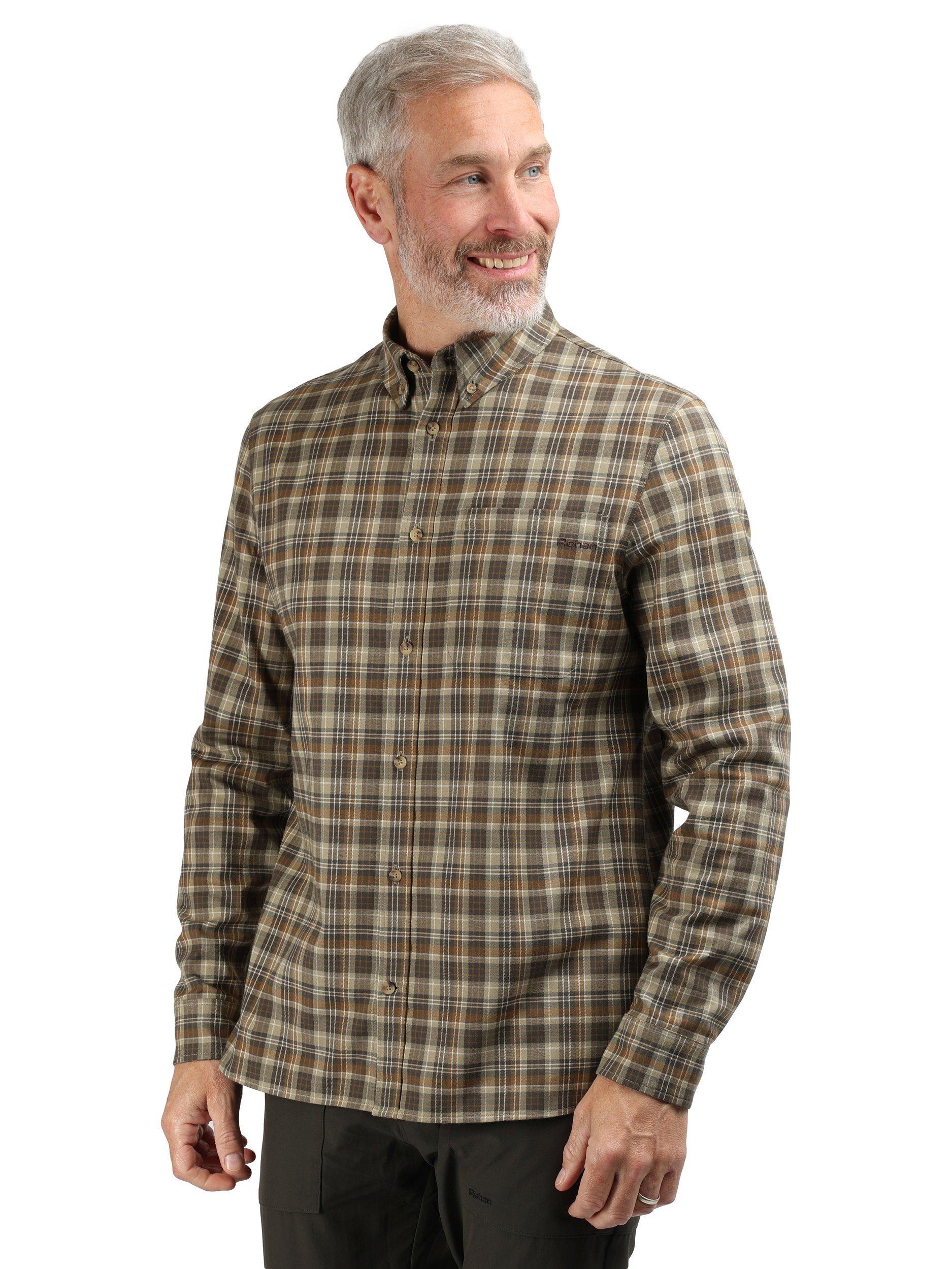Product image 1 of 8, which shows Rohan Woolston Check Long Sleeve Shirt, Cedar Brown, S