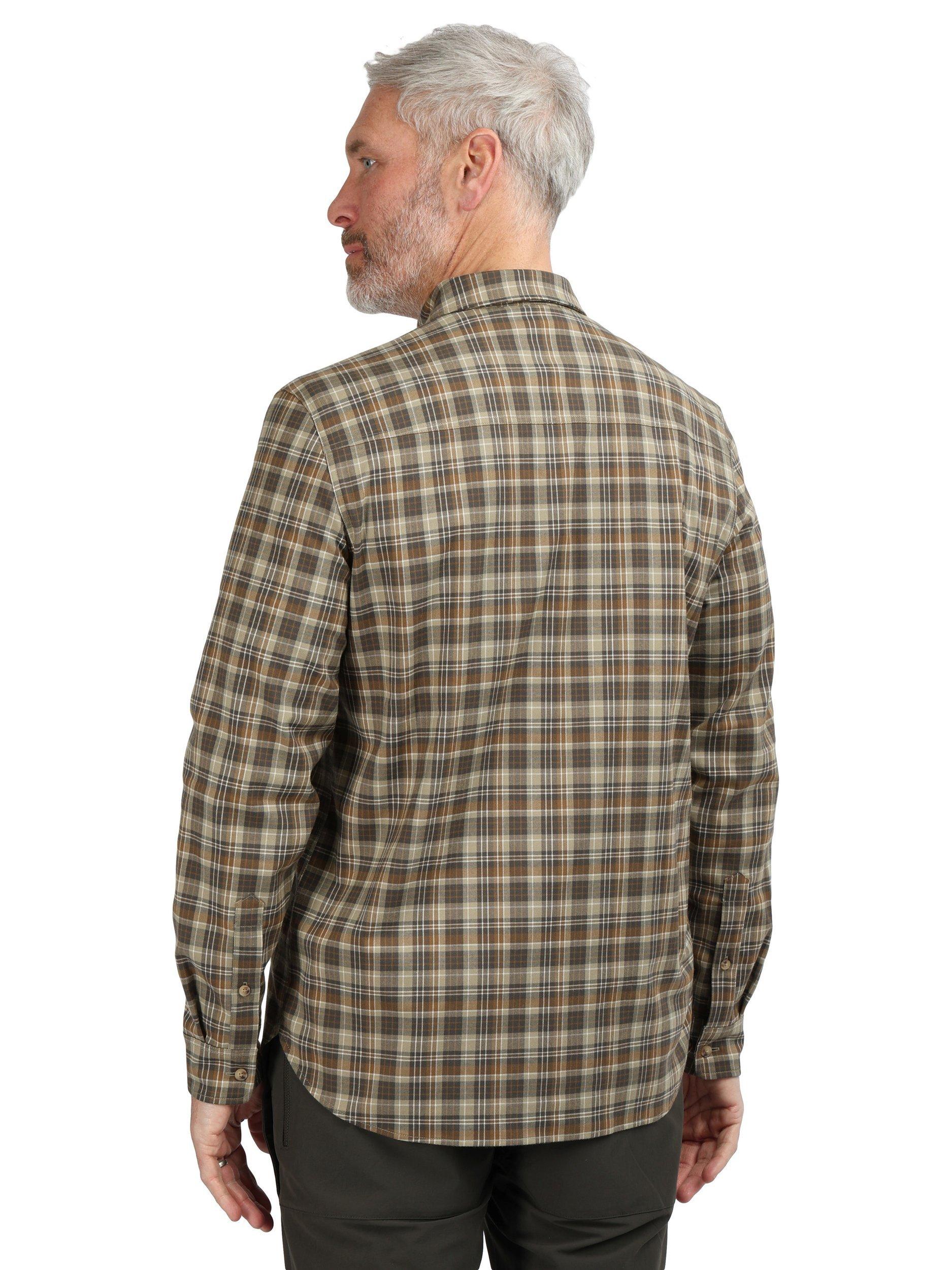 Product image 2 of 8, which shows Rohan Woolston Check Long Sleeve Shirt, Cedar Brown, S