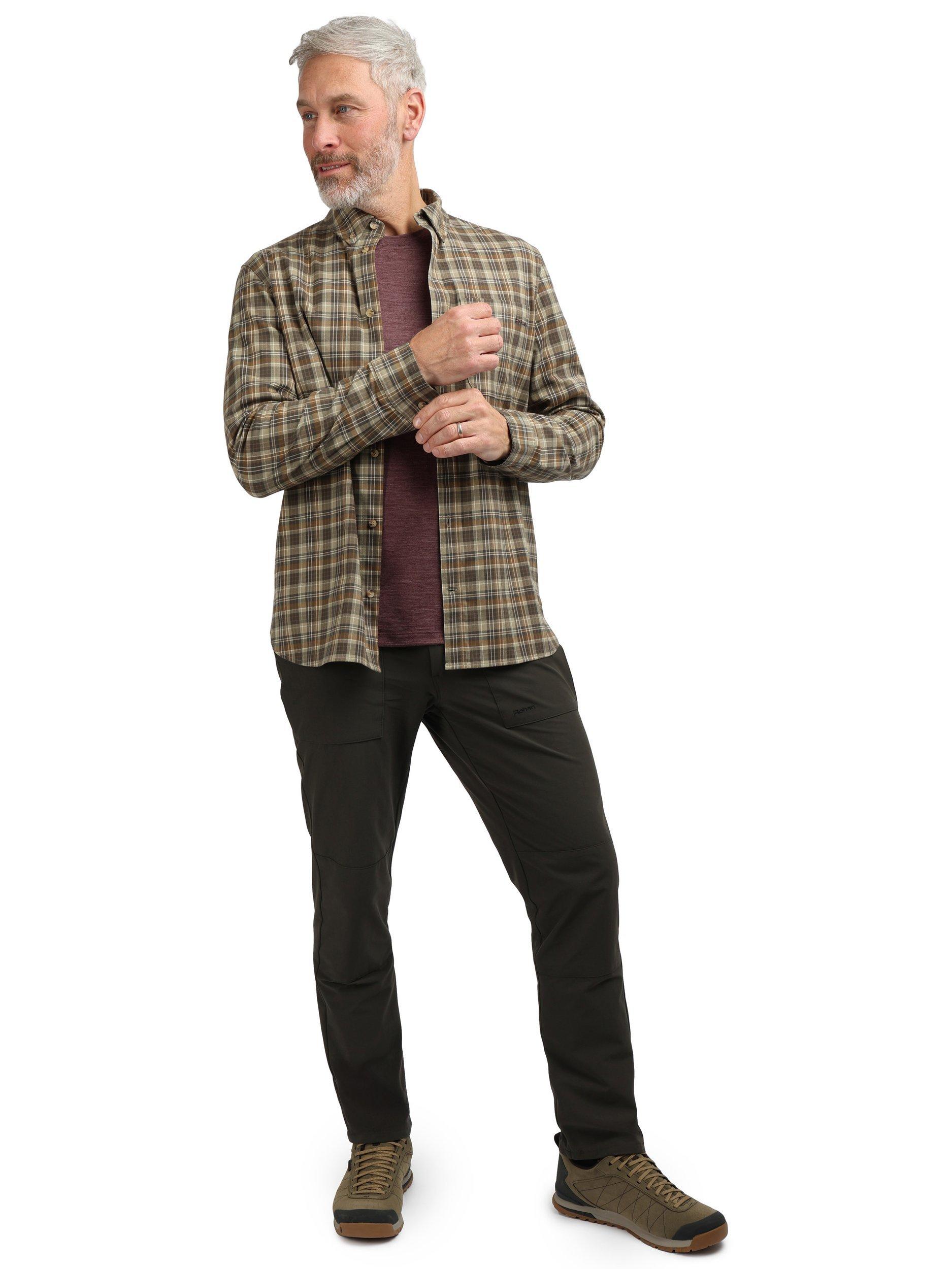 Product image 4 of 8, which shows Rohan Woolston Check Long Sleeve Shirt, Cedar Brown, S