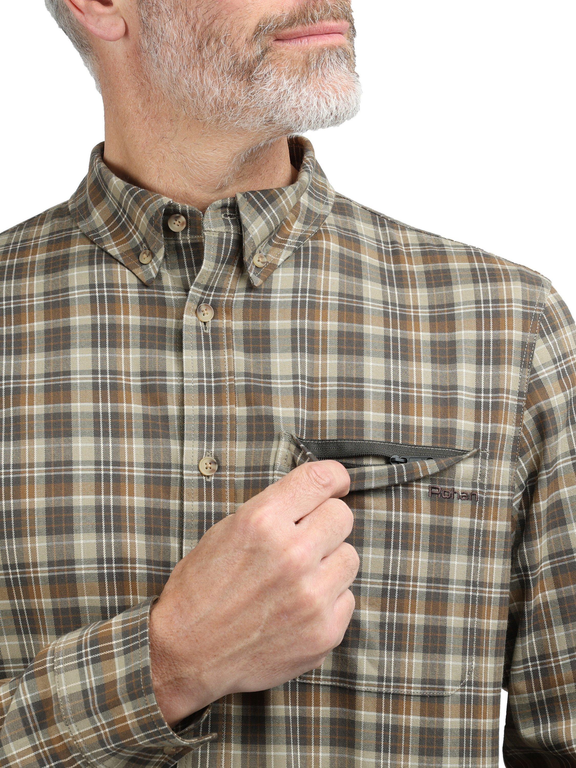 Product image 5 of 8, which shows Rohan Woolston Check Long Sleeve Shirt, Cedar Brown, S
