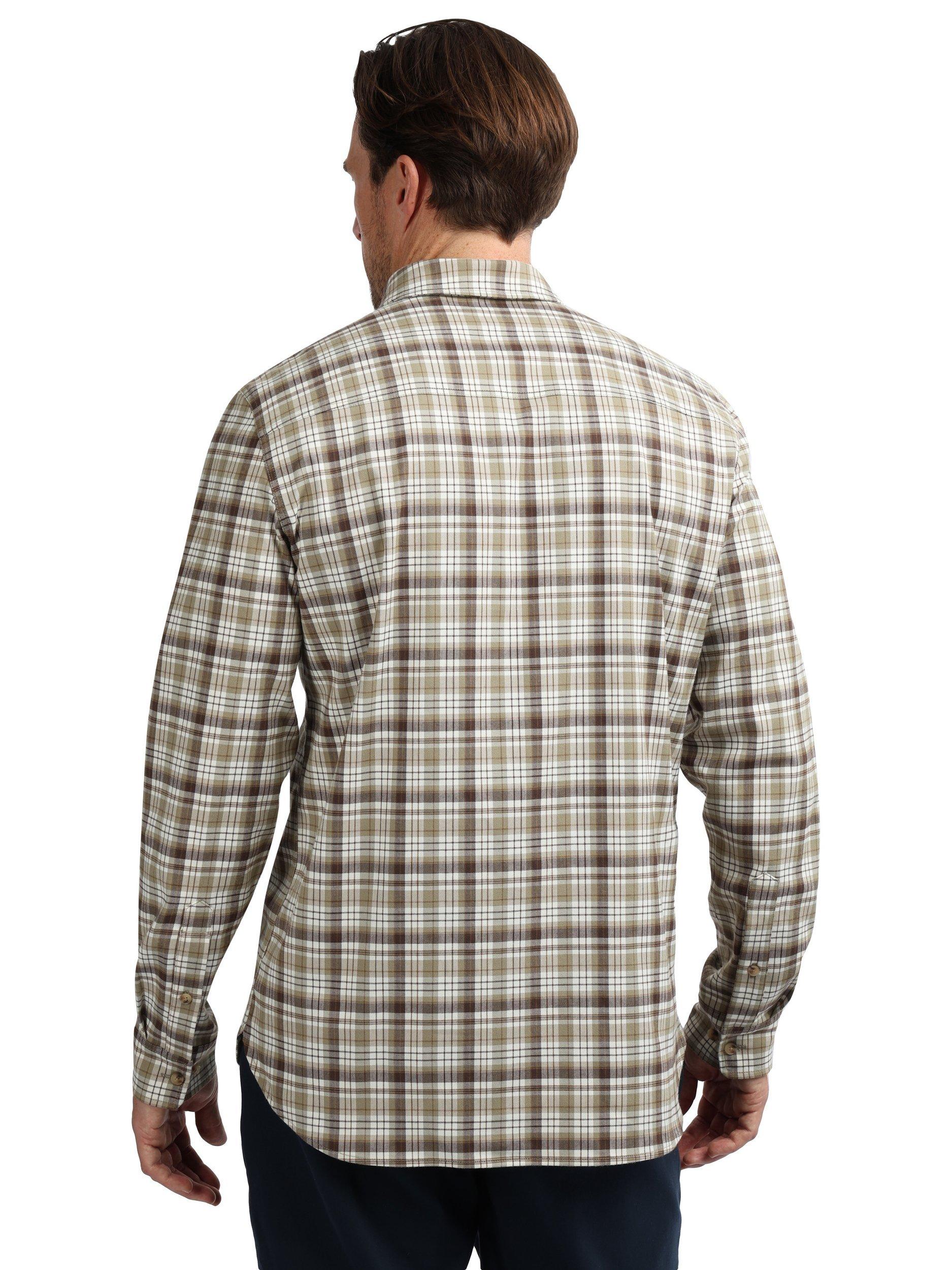 Product image 2 of 8, which shows Rohan Woolston Check Long Sleeve Shirt, Ecru/Brown, S
