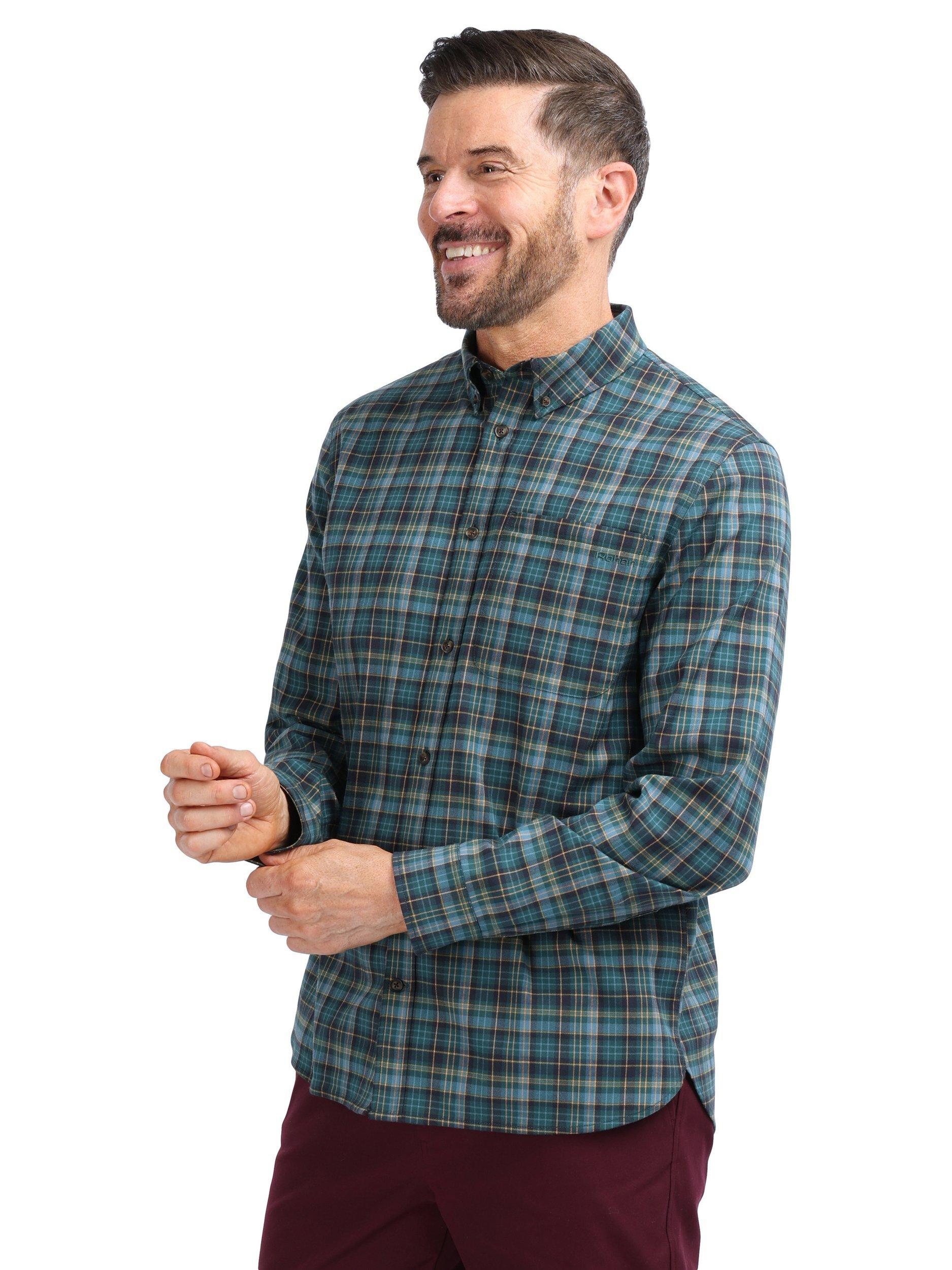 Product image 1 of 8, which shows Rohan Woolston Check Long Sleeve Shirt, Navy/Green, S